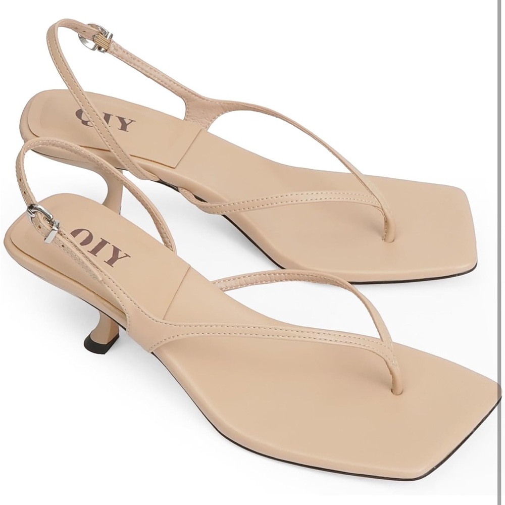 Beige Slingback Thong Heels